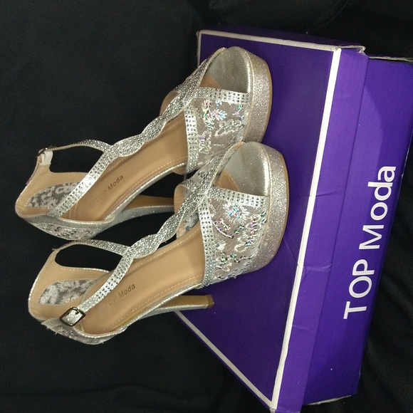 TOP moda bridal heels Silver with sequins - Picture 2 of 10